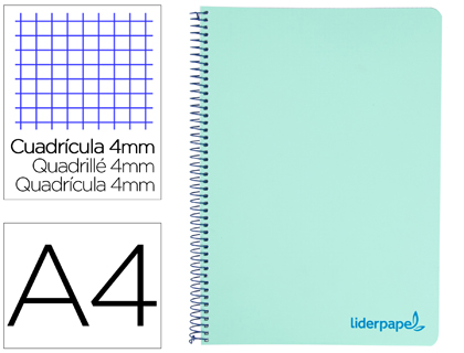 Cuaderno espiral Liderpapel Wonder A4 tapa plástico 80h 90g c/5mm. color verde